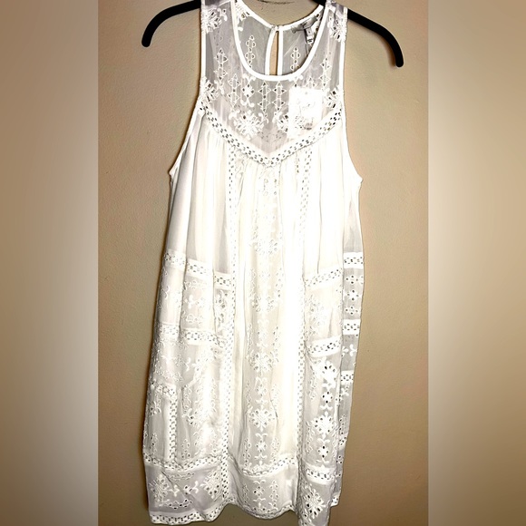 JOIE Porcelain White Gorgeous Eyelet 100% Silk Dress Fully Lined NWT Size Small - Picture 6 of 16